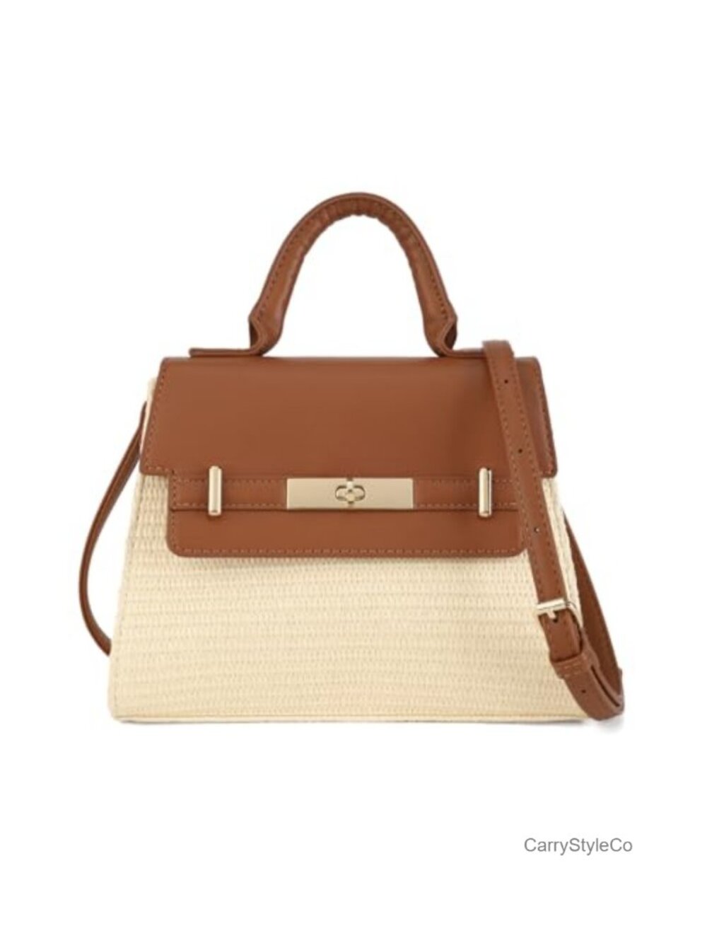 Vegan Leather Straw Woven Crossbody Bag Convertible Top Handle Purse